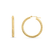 14K Yellow Gold 3Mm Diamond Cut Hoop Earring