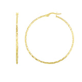 14K Gold Round Diamond Cut Hoop Earring