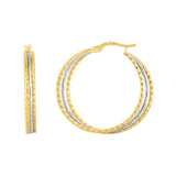 14K Gold Polished & Diamond Cut Double Row Hoop Earring