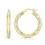 14K Gold Diamond Cut Station Hoop Earring