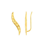 14K Gold Diamond Cut Curved Ear Climber