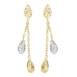 14K Gold Diamond Cut Double Tear Drop Earring