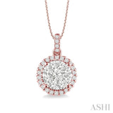 3/4 Ctw Lovebright Round Cut Diamond Pendant in 14K Rose and White Gold with Chain