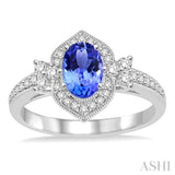 Oval Shape Gemstone & Diamond Ring