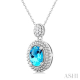 Silver Oval Shape Gemstone & Diamond Pendant