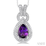 Silver Pear Shape Gemstone & Diamond Pendant