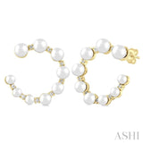 Graduated Pearl & Diamond Half Hoop Earrings