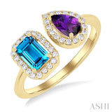 Toi Et Moi Gemstone & Halo Diamond Fashion Open Ring