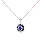 blue sapphire diamond halo oval pendant 